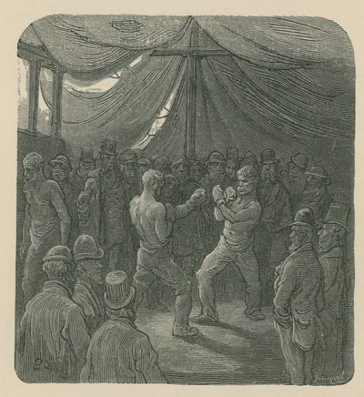 Twee mannen boksen als een menigte horloges door Gustave Dore